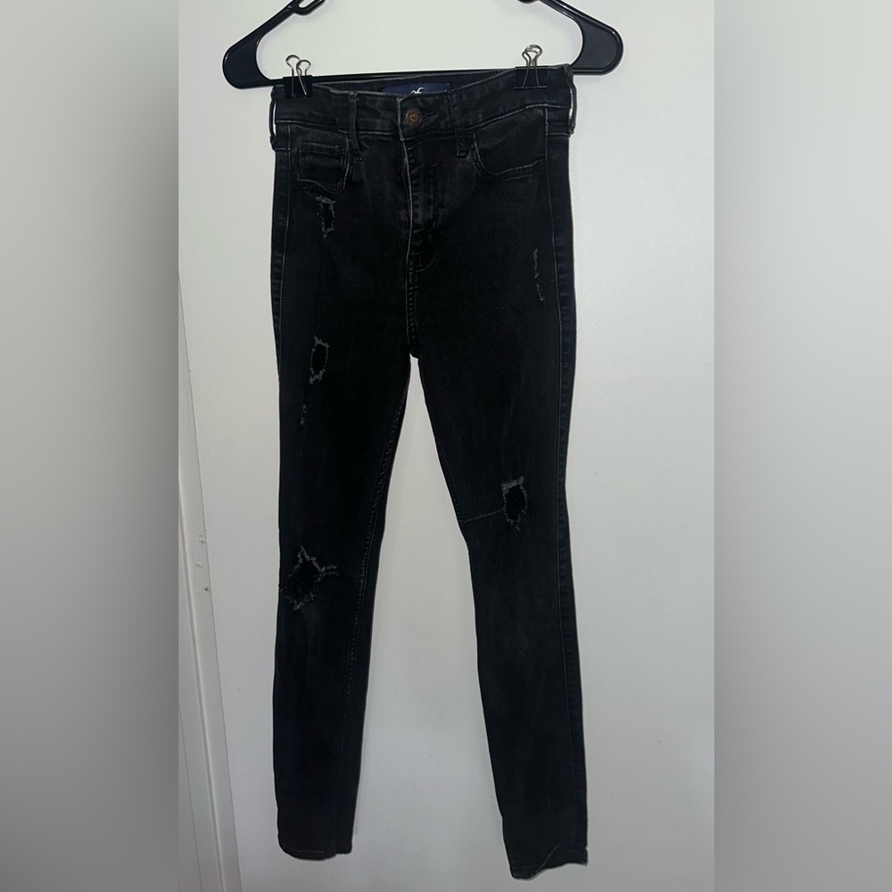Hollister High Rise Super Skinny Distressed Black Jeans